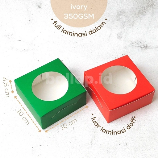 Image of MERAH HIJAU 10 10 4,5 CM Laminasi Jendela Bulat Dus Box Kotak Donat Roti Cookies Kue Kecil Ivory