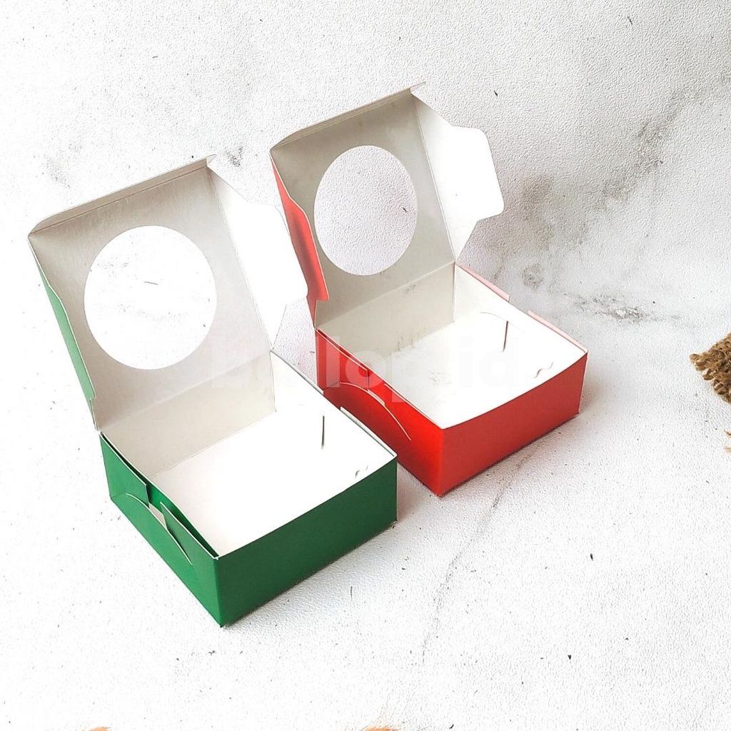 MERAH HIJAU 10 10 4,5 CM Laminasi Jendela Bulat Dus Box Kotak Donat Roti Cookies Kue Kecil Ivory