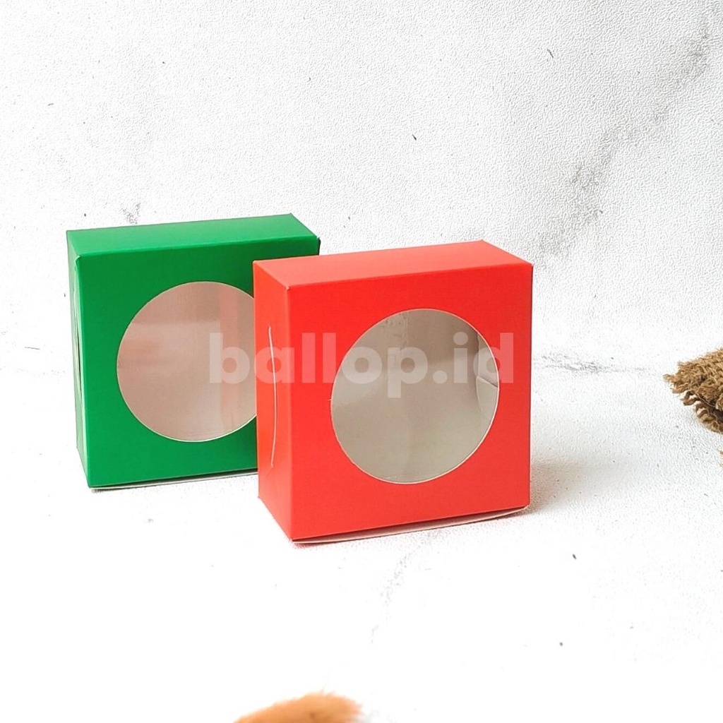 MERAH HIJAU 10 10 4,5 CM Laminasi Jendela Bulat Dus Box Kotak Donat Roti Cookies Kue Kecil Ivory