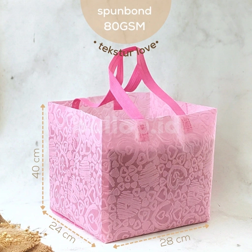 SPUNBOND 28 24 40 CM PINK Tas Cake Roti Box Kue Bag Eco Friendly MOTIF