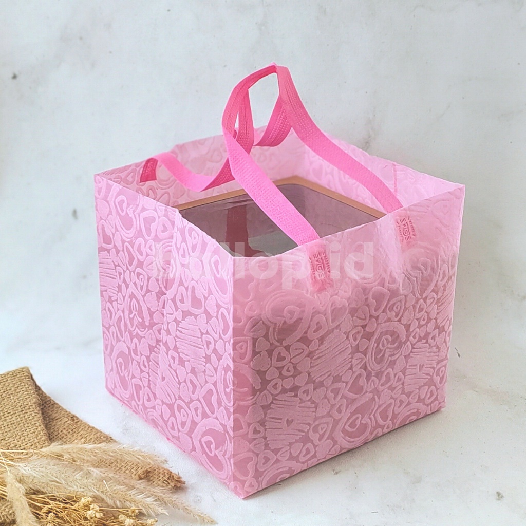 SPUNBOND 28 24 40 CM PINK Tas Cake Roti Box Kue Bag Eco Friendly MOTIF