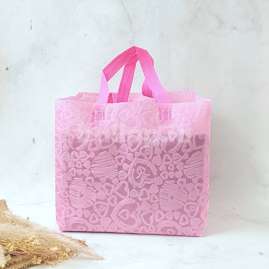 SPUNBOND 28 24 40 CM PINK Tas Cake Roti Box Kue Bag Eco Friendly MOTIF