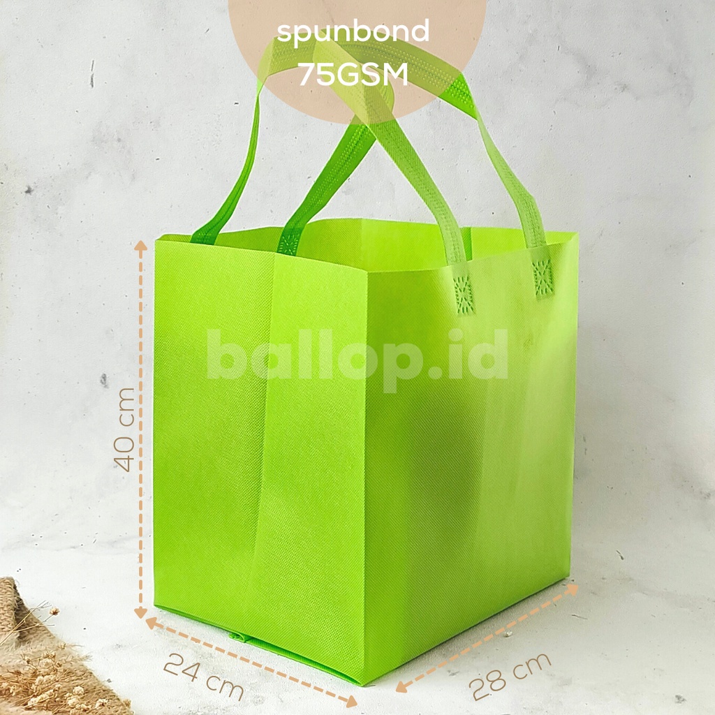 SPUNBOND 28 24 40 CM HIJAU MUDA Tas Cake Roti Box Kue Bag Hampers Eco