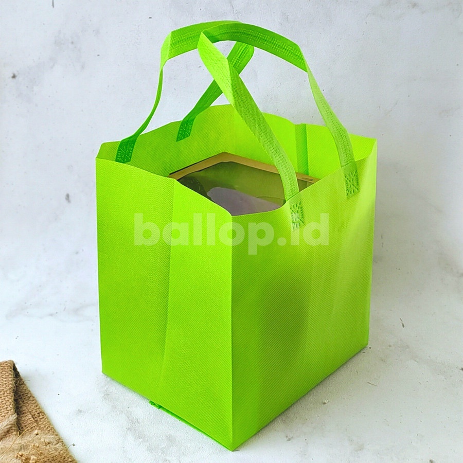 SPUNBOND 28 24 40 CM HIJAU MUDA Tas Cake Roti Box Kue Bag Hampers Eco