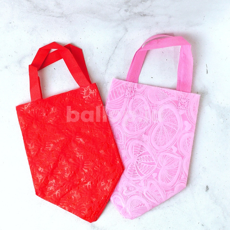SPUNBOND 20 20 20 CM PINK Tas Cake Roti Box Kue Bag Eco Friendly MOTIF