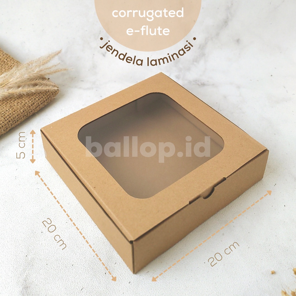 E-FLUTE 20 20 5 CM JENDELA Box Kardus Dos Kecil Snack Roti Kue Cake