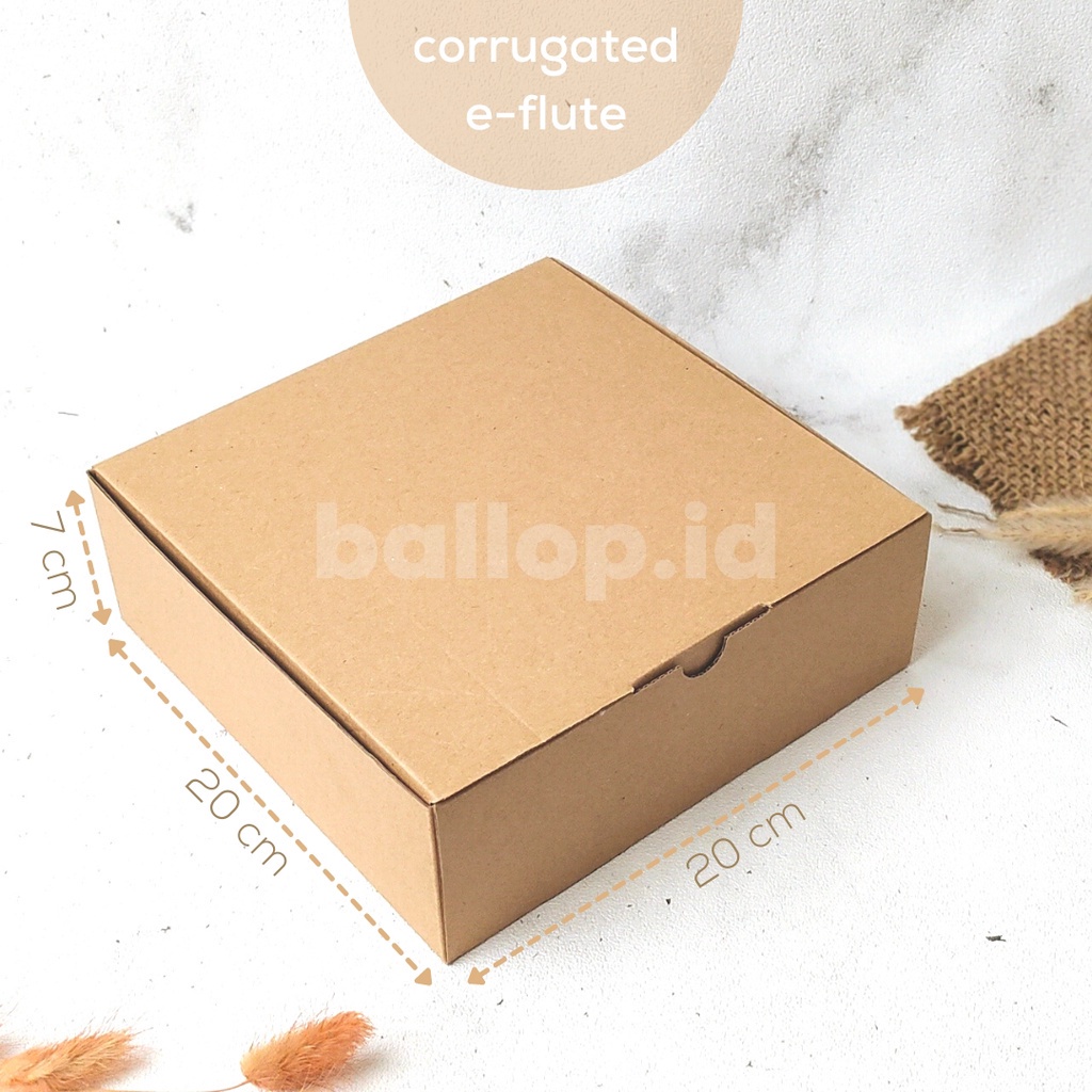 E-FLUTE 20 20 7 CM Box Kardus Dos Kotak Nasi Roti Tebal Kue Cake Polos Dus Bakery Corrugated