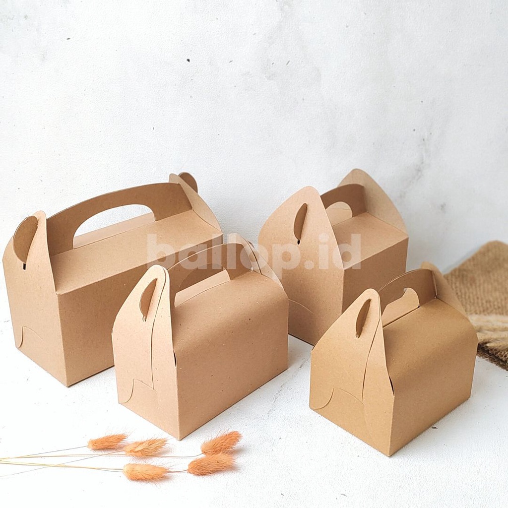 KRAFT 12 12 11 CM GABLE BOX Kotak Hamper Handle Snack Gift Hadiah Souvenir Dessert Dus Roti Cake Slice
