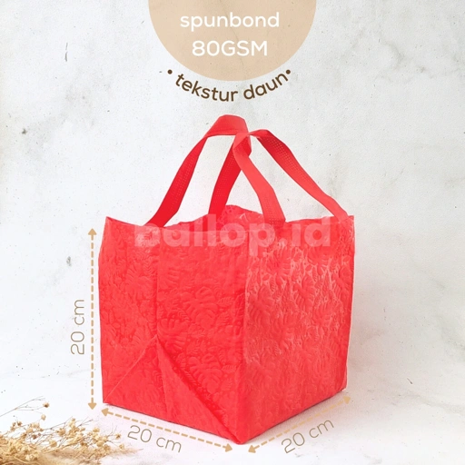 Image of SPUNBOND 20 20 20CM MERAH Tas Cake Roti Box Kue Bag Eco Friendly MOTIF