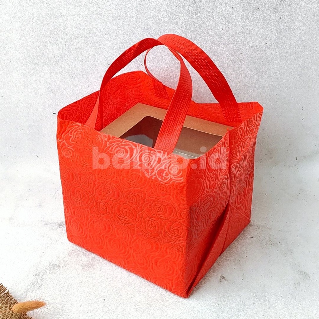 SPUNBOND 20 20 20CM MERAH Tas Cake Roti Box Kue Bag Eco Friendly MOTIF