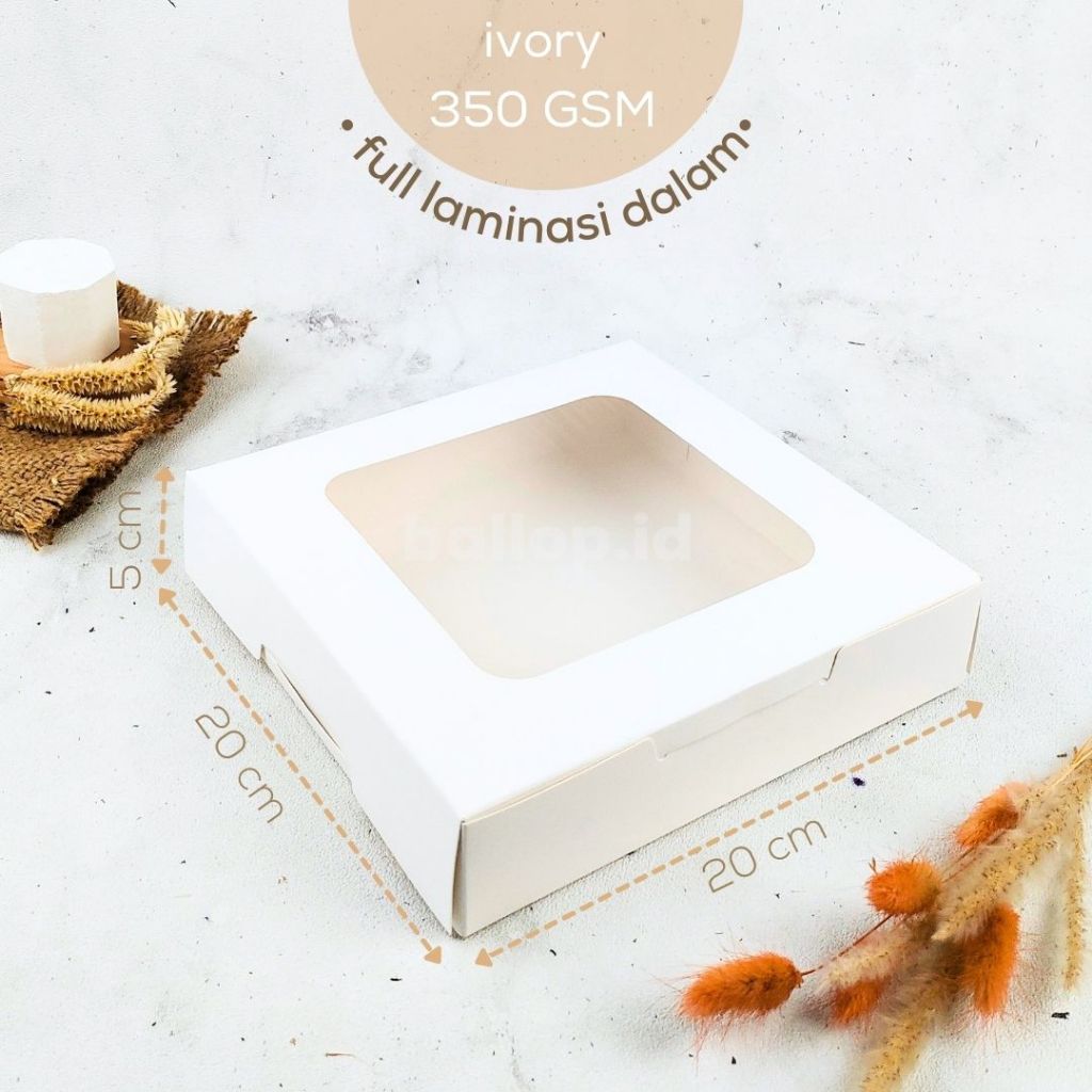 IVORY 20 20 5 CM Laminasi Jendela Kotak Box Kemasan Dus Dos Brownies Roti Kue Cake Tart Pie Cookies