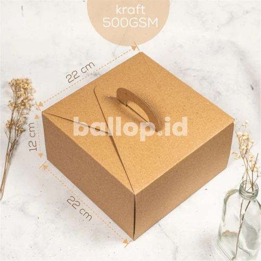 Image of KRAFT  22 22 12 CM Kotak Box Pegangan Handle Kemasan Packing Cake Pudding Kue Tart Roti Coklat