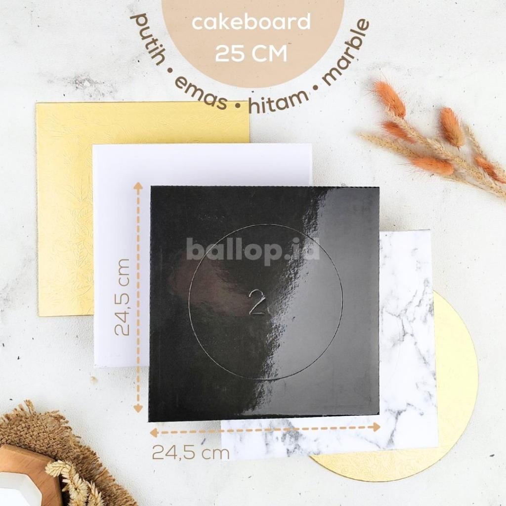 CAKEBOARD 25 CM Alas Tatakan Papan Kue Tart Pudding Roti Kotak Box Square Round Bulat Cake Board Putih Emas Gold Marble