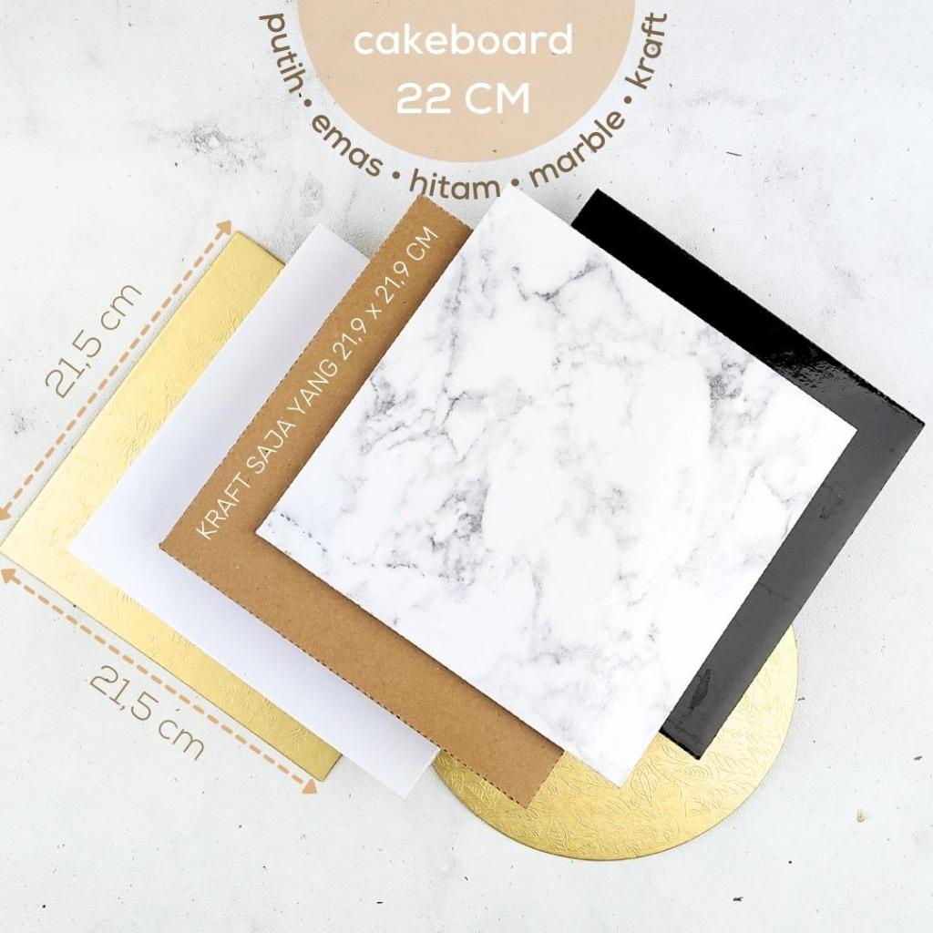 CAKEBOARD 22 CM Alas Tatakan Papan Kue Tart Pudding Roti Kotak Box Square Round Bulat Cake Board Putih Emas Kraft Gold Marble