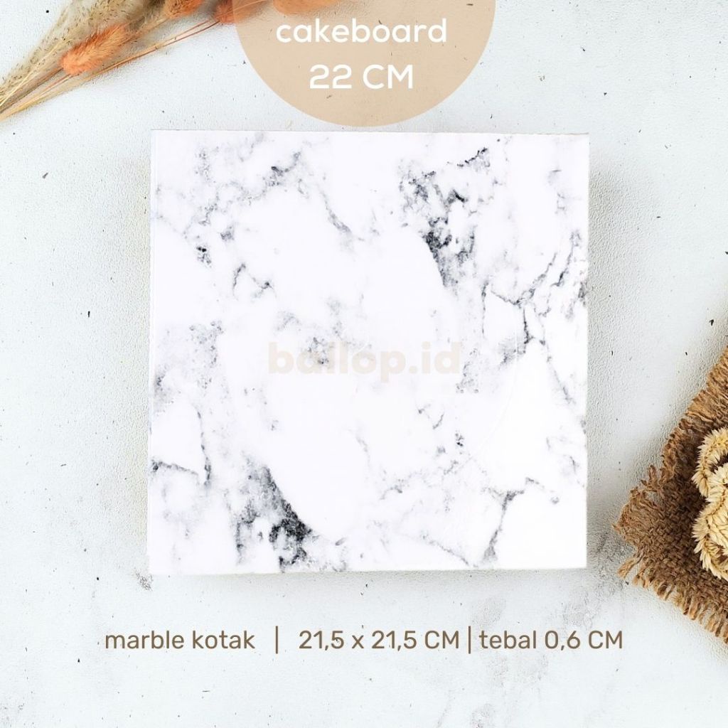 CAKEBOARD 22 CM Alas Tatakan Papan Kue Tart Pudding Roti Kotak Box Square Round Bulat Cake Board Putih Emas Kraft Gold Marble