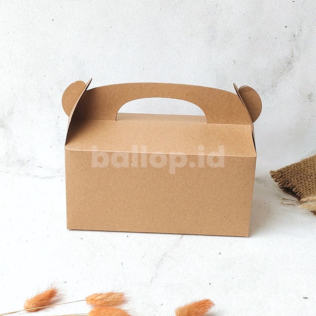 KRAFT 22 11 11 CM GABLE BOX Kotak Hamper Handle Snack Dessert Dus Roti Kue Gift Toples