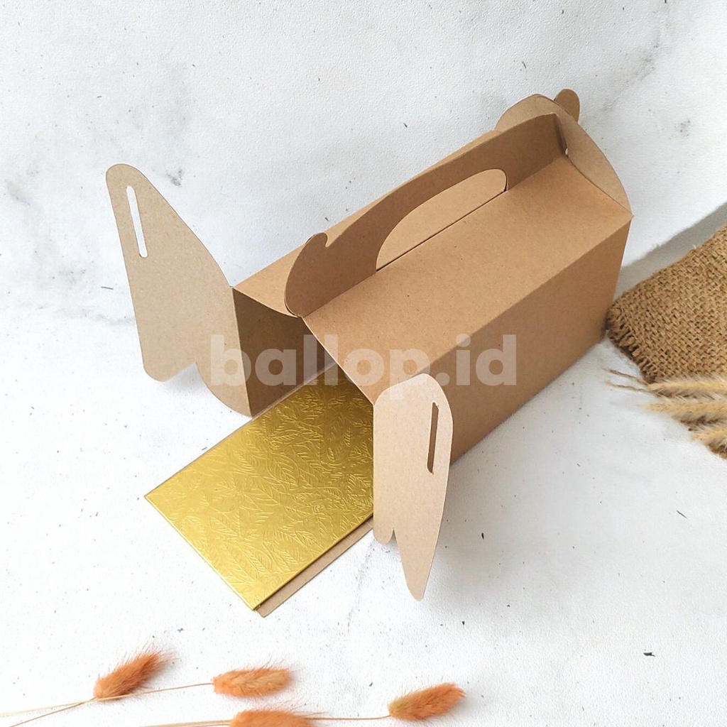 KRAFT 22 11 11 CM GABLE BOX Kotak Hamper Handle Snack Dessert Dus Roti Kue Gift Toples