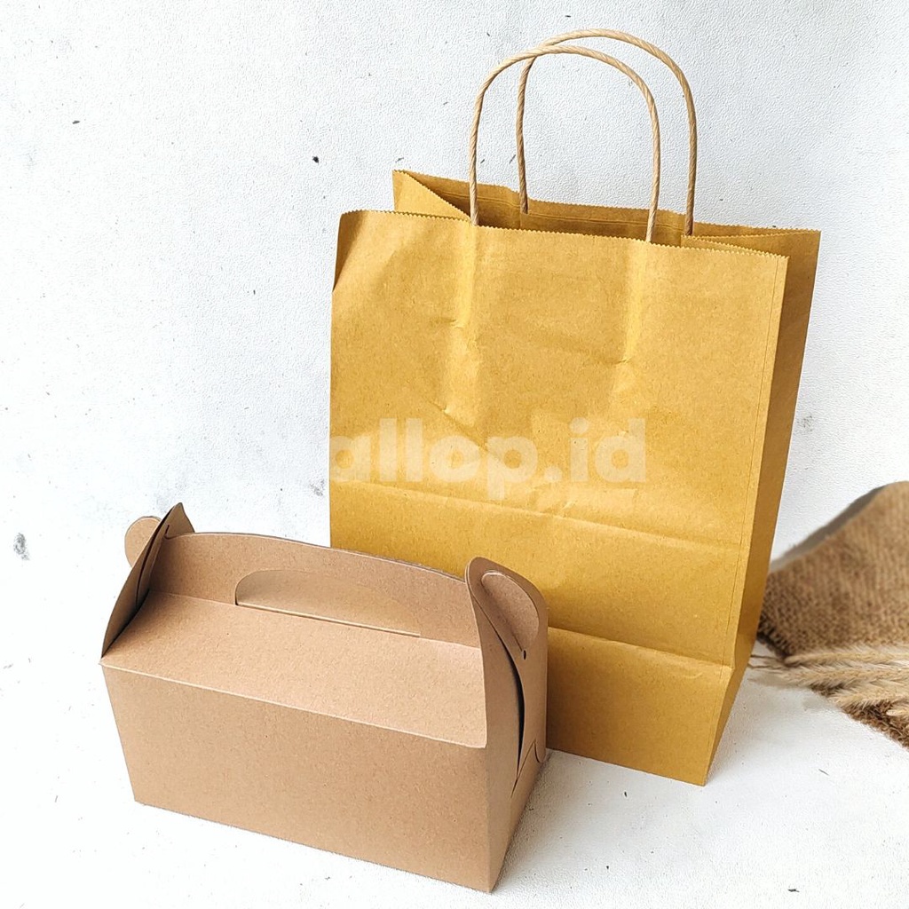 KRAFT 22 11 11 CM GABLE BOX Kotak Hamper Handle Snack Dessert Dus Roti Kue Gift Toples