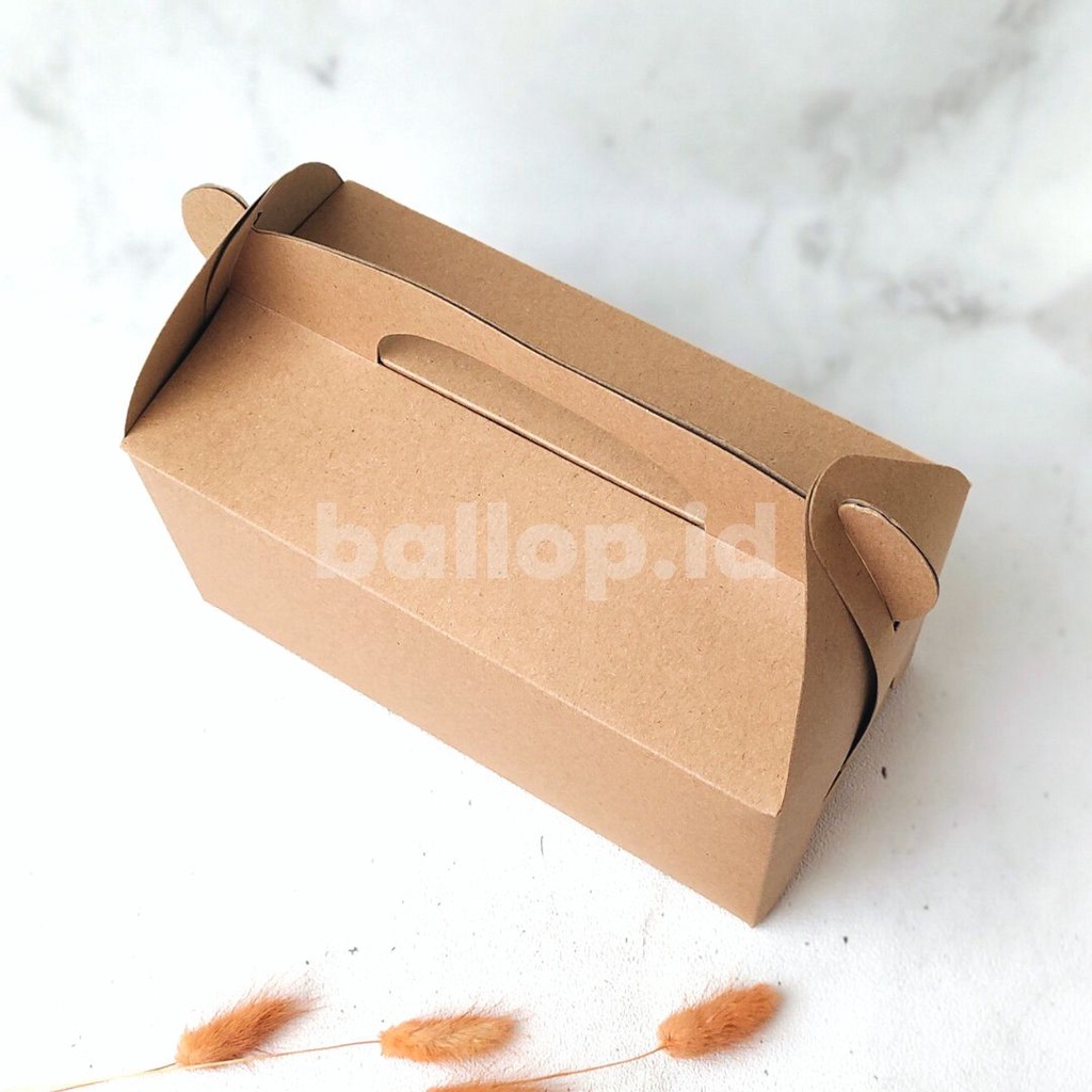 KRAFT 22 11 11 CM GABLE BOX Kotak Hamper Handle Snack Dessert Dus Roti Kue Gift Toples