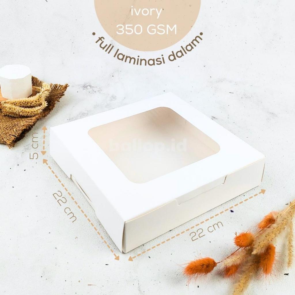 IVORY 22 22 5 CM Laminasi Jendela Kotak Box Putih Dus Kue Roti Dessert Kemasan Packaging Brownies Dos Snack