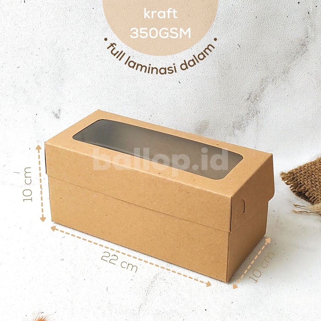 KRAFT 22 10 10 LAMINASI JENDELA Box Dus Kotak Bomboloni Roti Bakar Spiku Kue Pudding Slice Cake