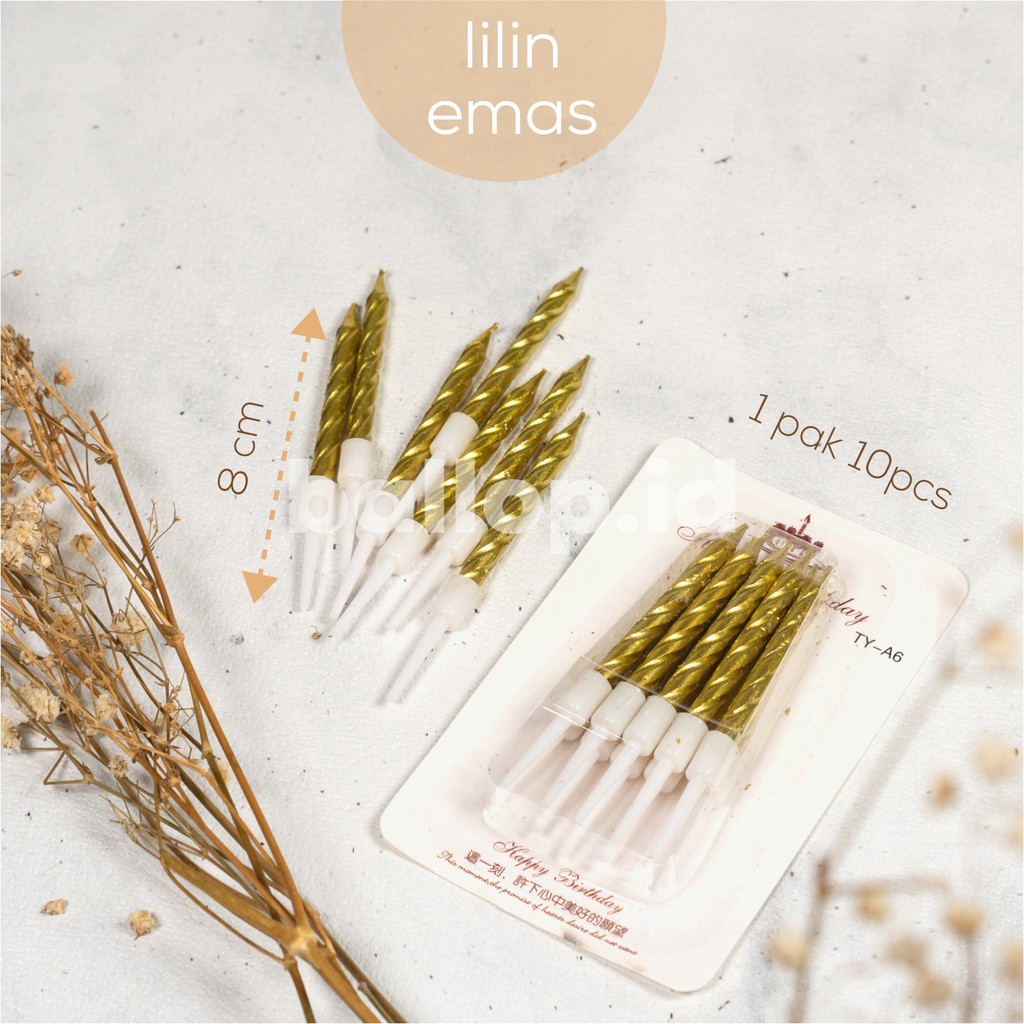 [10 PCS] Lilin Ulir Pendek Emas 1 Pak Isi 10 Batang Birthday Pesta Ulang Tahun