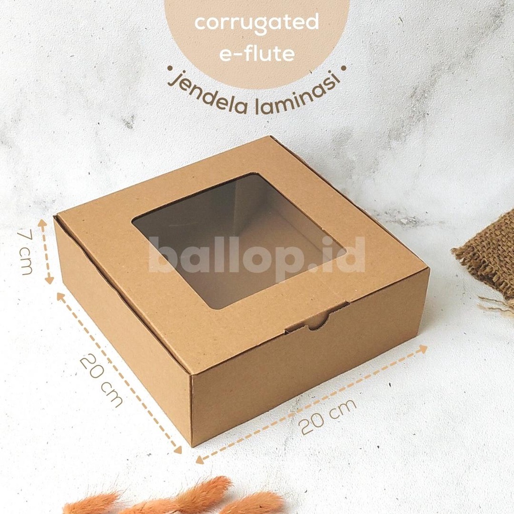 E-FLUTE 20 20 7 CM JENDELA Dus Dos Box Kotak Nasi Roti Kue Cake Polos Dus Bakery Corrugated Tebal