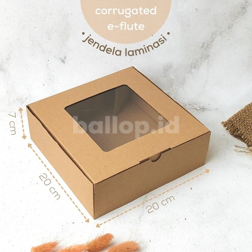 Image of E-FLUTE 20 20 7 CM JENDELA Dus Dos Box Kotak Nasi Roti Kue Cake Polos Dus Bakery Corrugated Tebal
