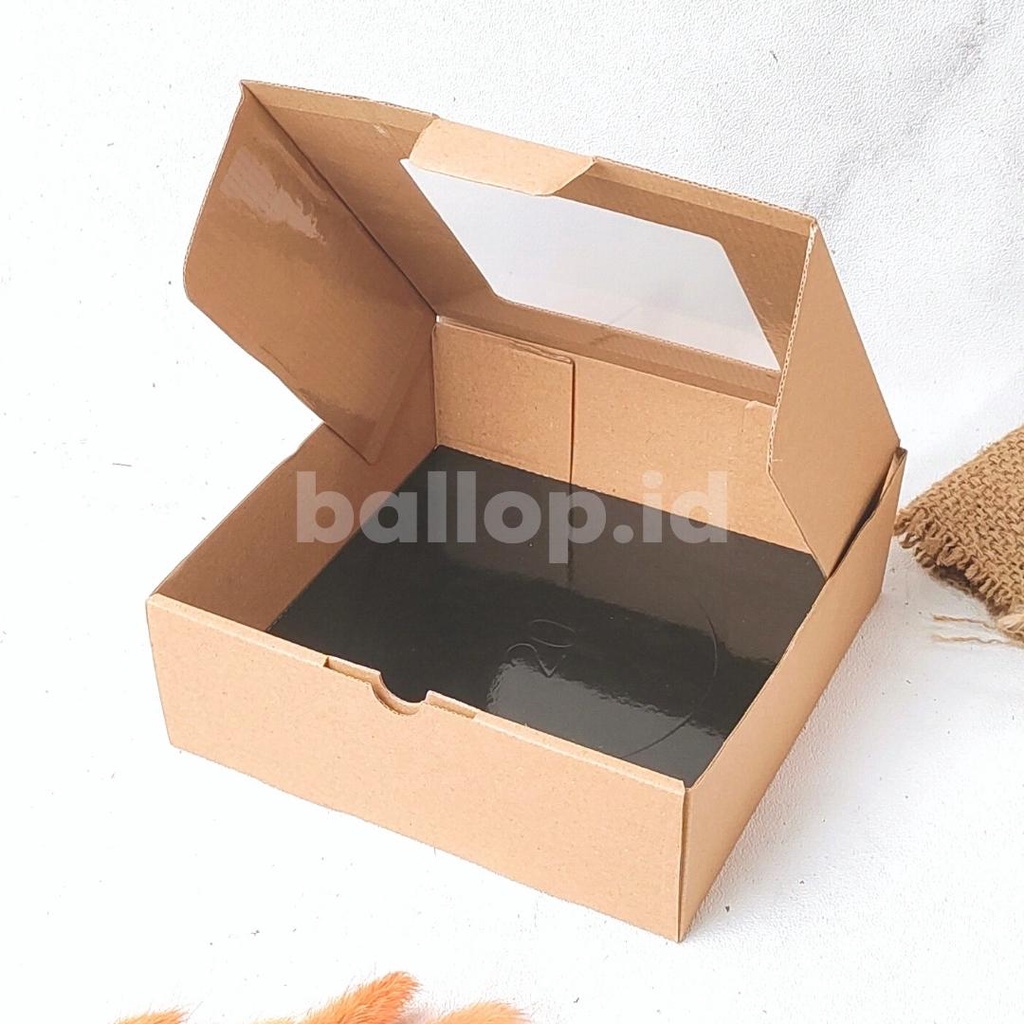 E-FLUTE 20 20 7 CM JENDELA Dus Dos Box Kotak Nasi Roti Kue Cake Polos Dus Bakery Corrugated Tebal