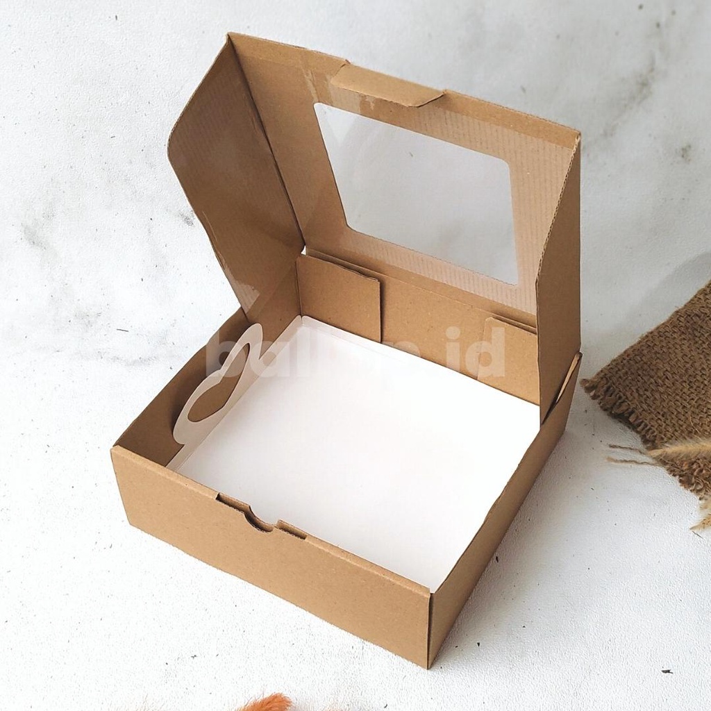E-FLUTE 20 20 7 CM JENDELA Dus Dos Box Kotak Nasi Roti Kue Cake Polos Dus Bakery Corrugated Tebal