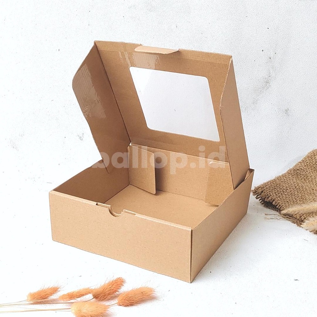 E-FLUTE 20 20 7 CM JENDELA Dus Dos Box Kotak Nasi Roti Kue Cake Polos Dus Bakery Corrugated Tebal
