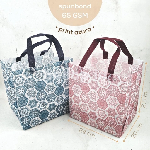 Image of [5 PCS] SPUNBOND 24 20 27 CM Tas Acara Cake Roti Box Kue Souvenir Ultah Bingkisan Hampers Natal Event Acara Print Azura Merah Maron Navy Biru