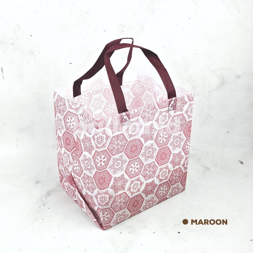 [5 PCS] SPUNBOND 24 20 27 CM Tas Acara Cake Roti Box Kue Souvenir Ultah Bingkisan Hampers Natal Event Acara Print Azura Merah Maron Navy Biru