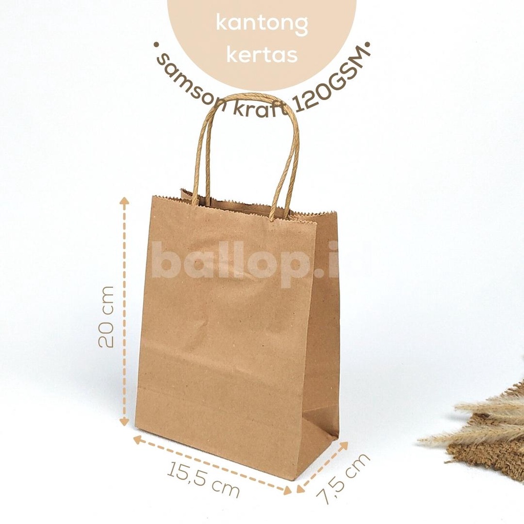 Paper Bag Tali 15 7,5 20 CM Tas Mini Souvenir Gift Kecil Coklat Samson Hampers Bingkisan Hadiah