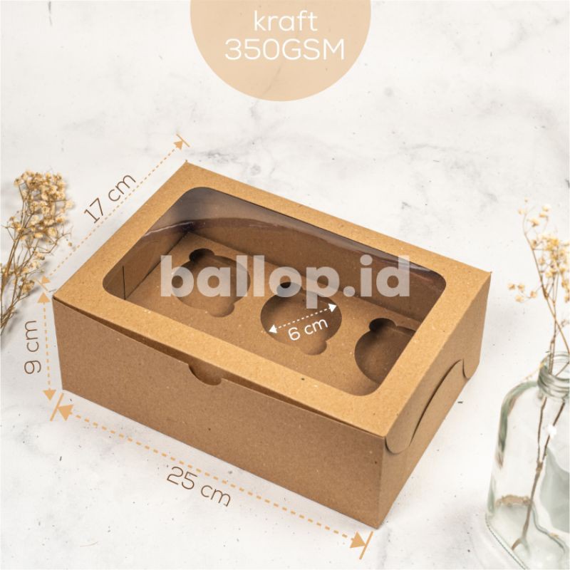 KRAFT Lubang 6 Kotak 25 17 9 CM Box Packing Isi Cup Cupcake Muffin Pudding Pie Inner Sekat Insert