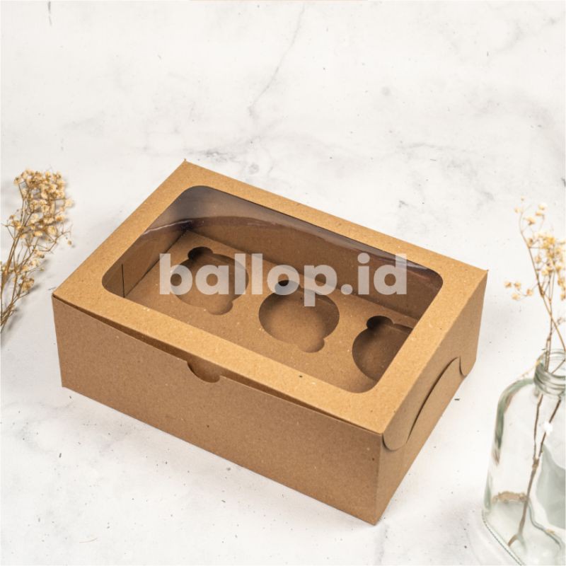 KRAFT Lubang 6 Kotak 25 17 9 CM Box Packing Isi Cup Cupcake Muffin Pudding Pie Inner Sekat Insert