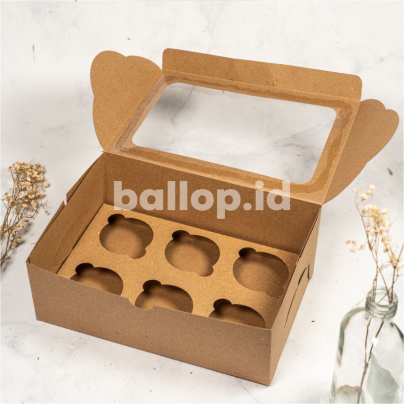 KRAFT Lubang 6 Kotak 25 17 9 CM Box Packing Isi Cup Cupcake Muffin Pudding Pie Inner Sekat Insert