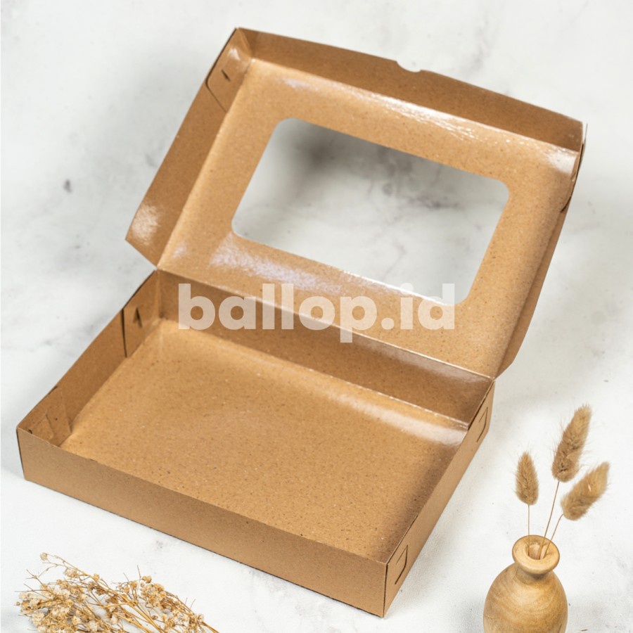 KRAFT 27 18,5 5 CM Laminasi Jendela Prsegi Panjang Kotak Box Kemasan Dus Roti Kue Snack Coklat Donat