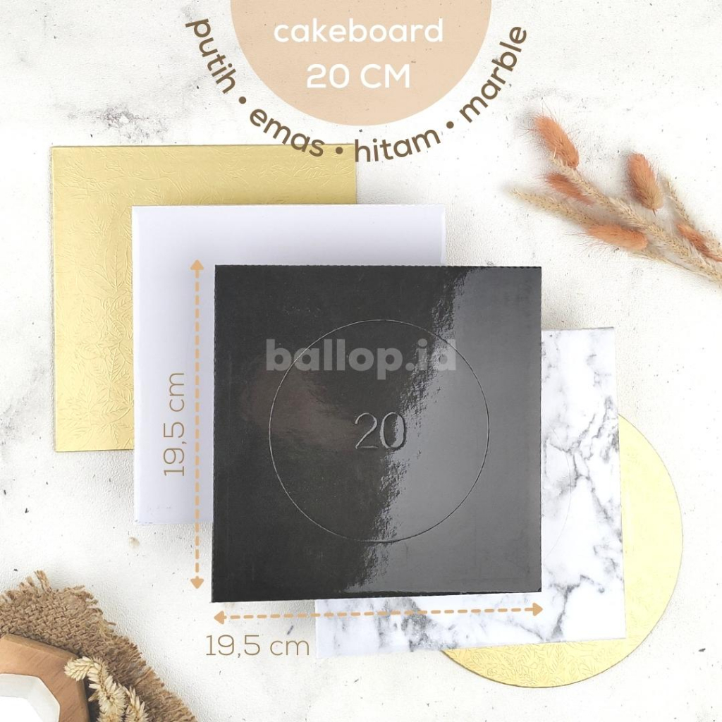 CAKEBOARD 20 CM Alas Tatakan Papan Kue Tart Pudding Roti Kotak Box Square Round Bulat Cake Board Putih Emas Gold Marble
