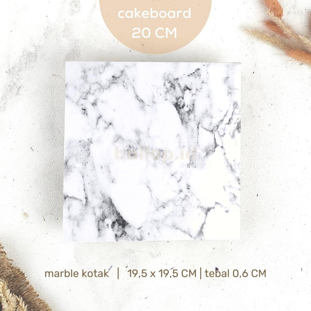 CAKEBOARD 20 CM Alas Tatakan Papan Kue Tart Pudding Roti Kotak Box Square Round Bulat Cake Board Putih Emas Gold Marble
