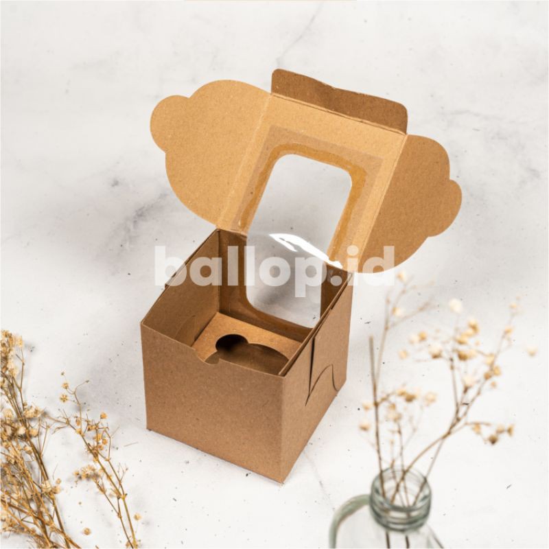 KRAFT Lubang 1 Kotak 9 9 9 CM Box Packing Isi Cup Cupcake Muffin Pudding Pie Inner Sekat Insert