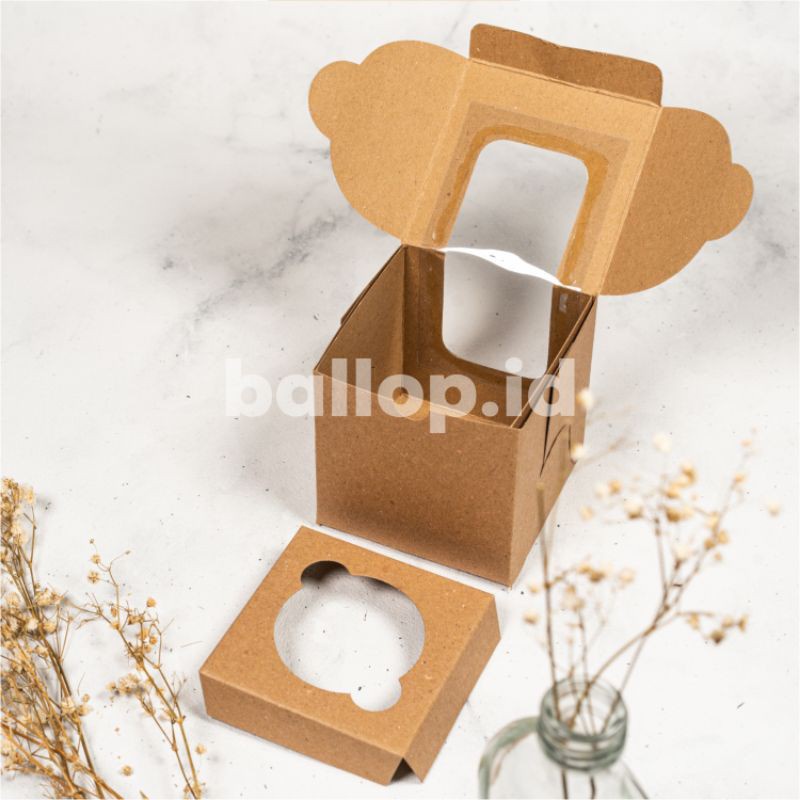 KRAFT Lubang 1 Kotak 9 9 9 CM Box Packing Isi Cup Cupcake Muffin Pudding Pie Inner Sekat Insert