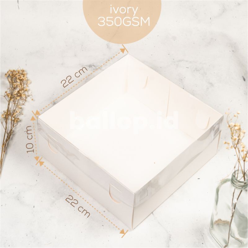 IVORY MIKA 22 22 10 CM Kotak Box Kemasan Packing Slice Cake Kue Tart Pie Pudding Roti Putih