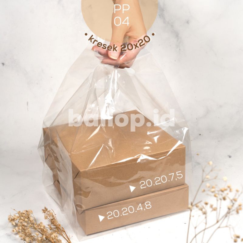 Kresek Dasar Kotak 20 CM Plastik Tebal Bening Transparan PP Cake Kotak Box Dus Dos Tart Roti