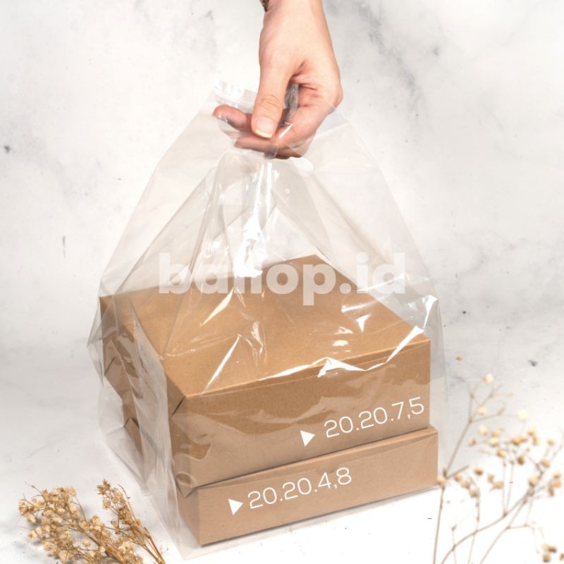 Kresek Dasar Kotak 20 CM Plastik Tebal Bening Transparan PP Cake Kotak Box Dus Dos Tart Roti
