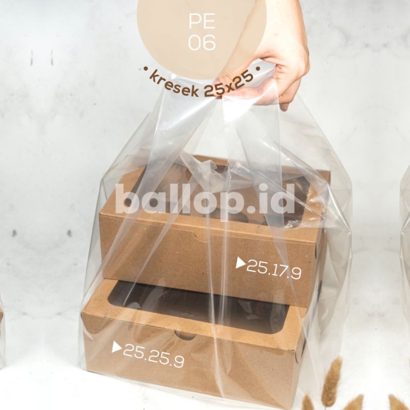 Kresek Dasar Kotak 25 CM Plastik Tebal Bening Transparan PE Cake Kotak Box Dus Dos Tart Roti