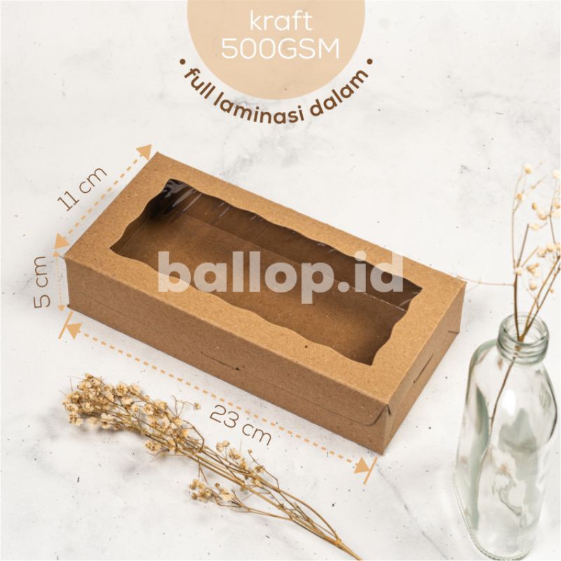 KRAFT 23 11 5 CM Laminasi Jendela Kotak Box Kemasan Kue Snack Jajan Roti Brownies Coklat