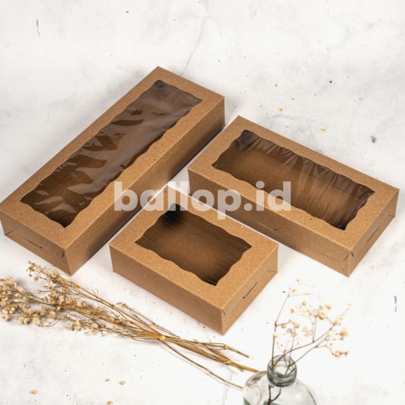 KRAFT 23 11 5 CM Laminasi Jendela Kotak Box Kemasan Kue Snack Jajan Roti Brownies Coklat