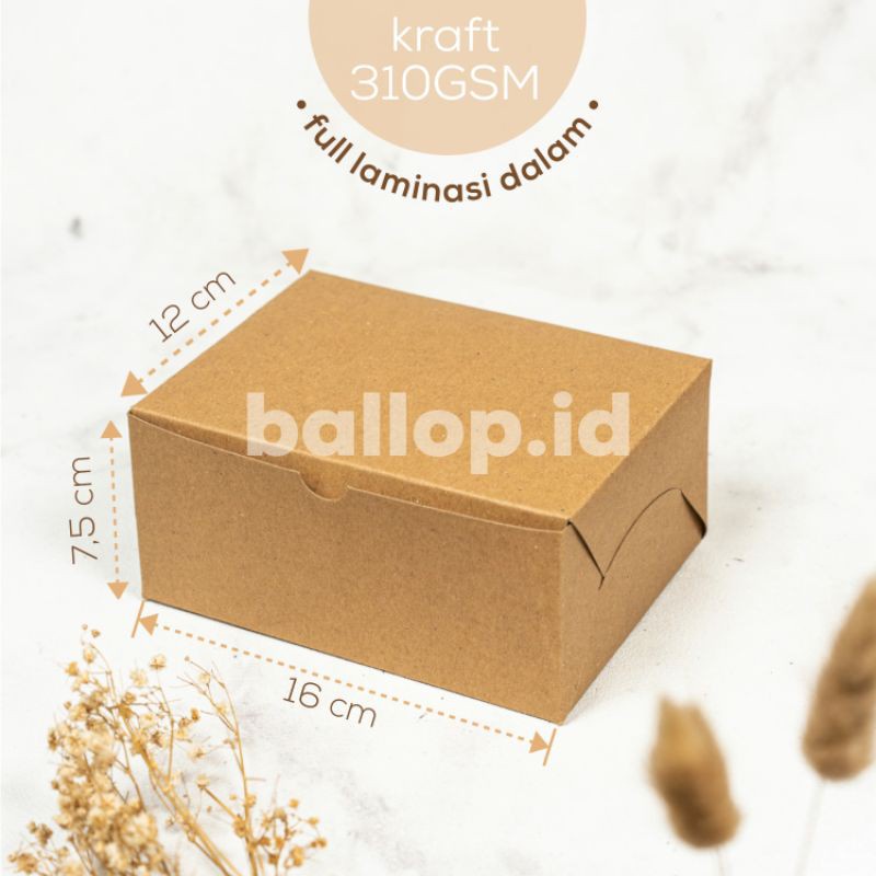 KRAFT 16 12 7,5 CM Laminasi Kotak Box Kecil Kemasan Dus Jajan Roti Kue Snack Coklat