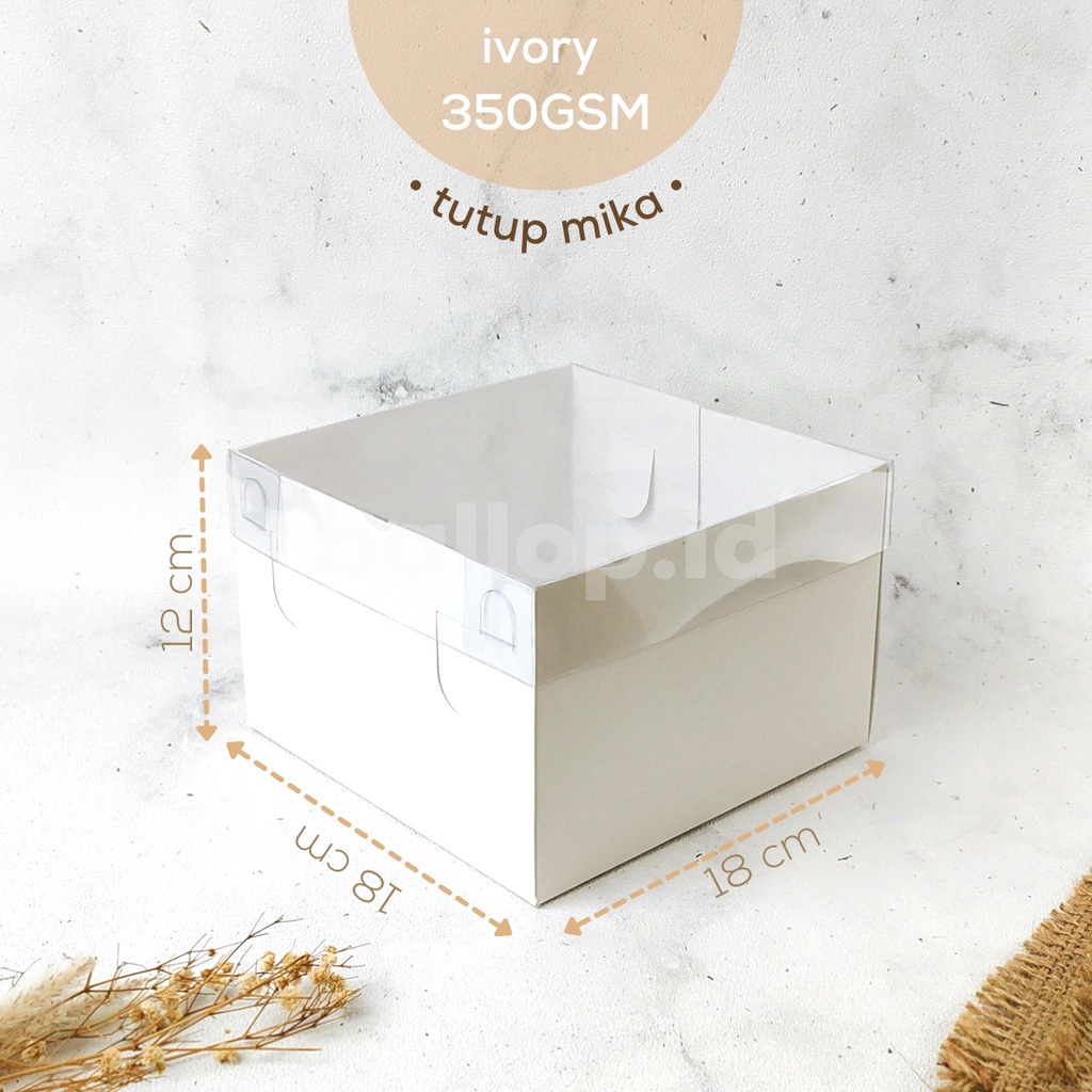 IVORY MIKA 18 18 12 CM Kotak Box Kemasan Packing Slice Cake Kue Tart Pie Pudding Roti Putih